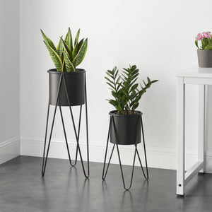 Set Hedera di 2 Supporti per Piante con Coprivaso in Metallo - Nero [en.casa] 