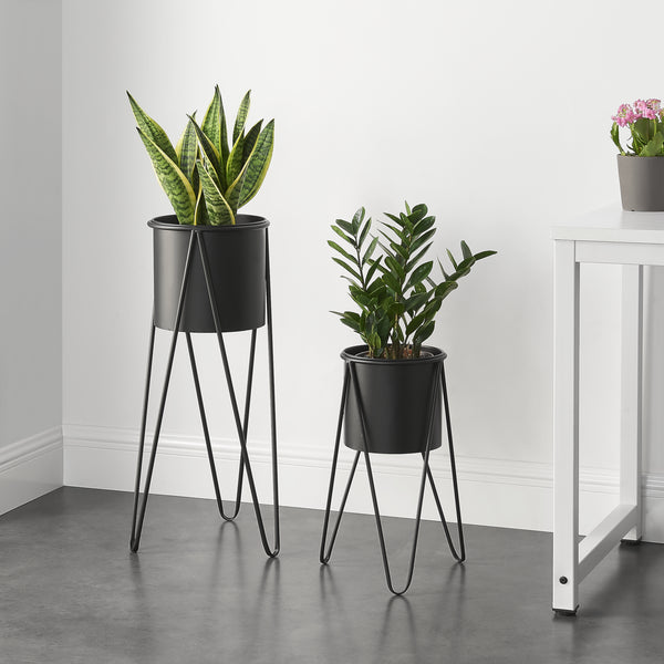 Set Hedera di 2 Supporti per Piante con Coprivaso in Metallo - Nero [en.casa] 