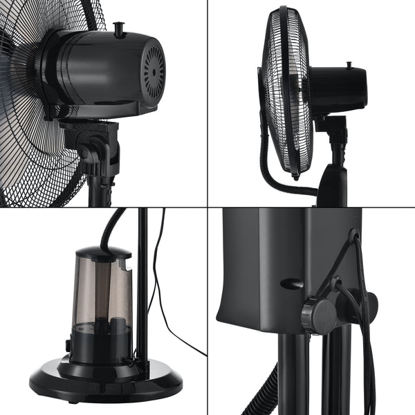Ventilatore a Piantana con Nebulizzatore con 3 Velocitá e Modalitá Oscillazione con Inclinazione Testa Motore 75W Timer a 60 min. - Nero