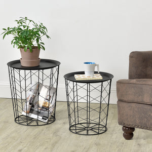Set de 2 Tables Basses Cerisey Plateaux Amovibles Métal Plusieurs Tailles Noir [en.casa]