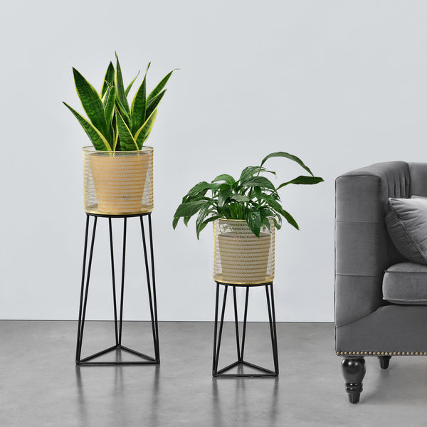 Lot de 2 Supports de Plante Menen Noir Doré [en.casa]