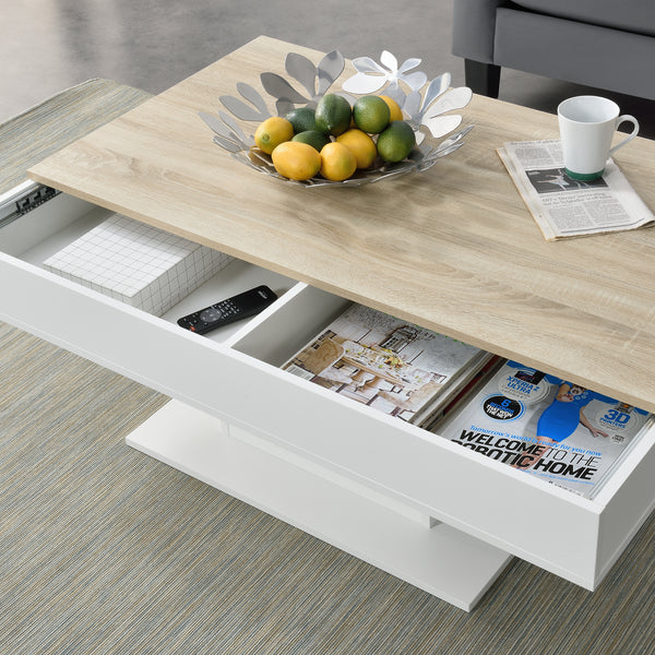 Couchtisch Lünen 40x110x60cm mit 2 Staufächer Eicheoptik Weiß en.casa