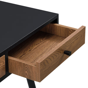 Scrivania (AxLaxP) 75 x 115 x 48 cm Consolle con 3 Cassetti, Scrittoio su Gambe in Metallo, Tavolo da Computer per Ufficio/Casa - Nero/Color Legno Scuro