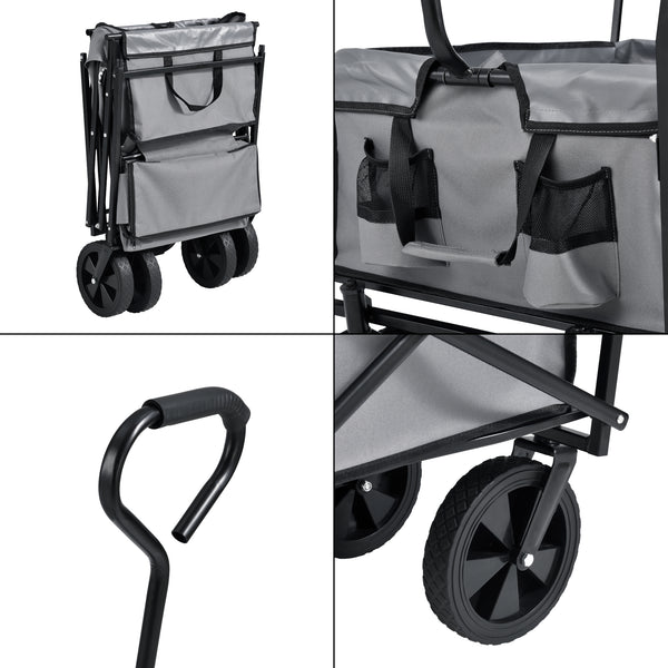 Chariot d'Extérieur Pliable avec Toit pour Jardin à 4 Roues 104 x 52 x 117 cm Noir Gris Foncé pro.tec