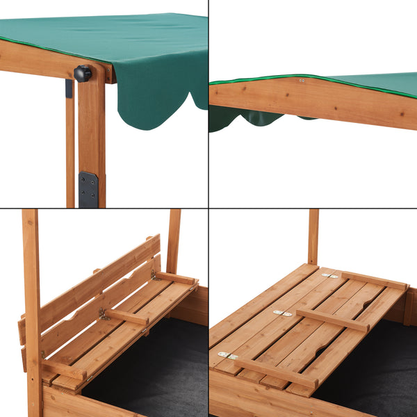 Sabbiera Pitsunda in Legno con Panchine e Tenda Parasole - Sabbiera Richiudibile [en.casa]