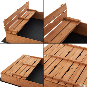 Sabbiera in Legno 'Campillos' con Panchine Integrate e Telo Permeabile - Chiudibile [en.casa]