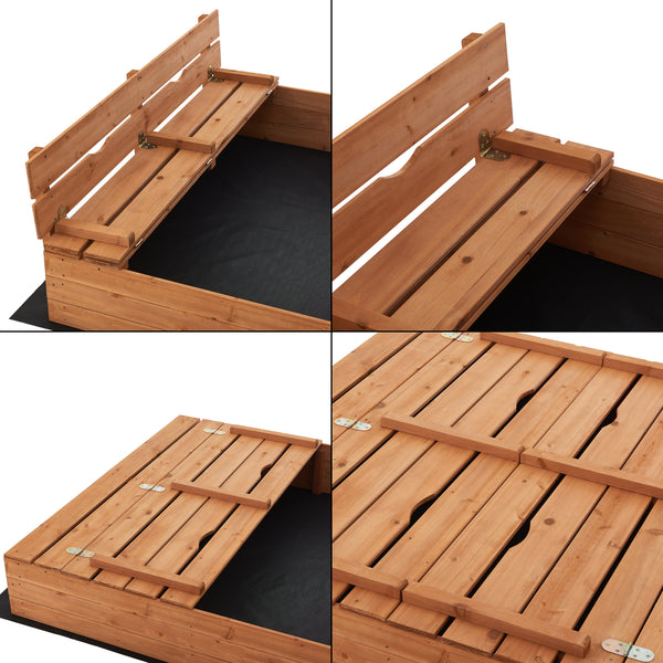 Sabbiera in Legno 'Campillos' con Panchine Integrate e Telo Permeabile - Chiudibile [en.casa]