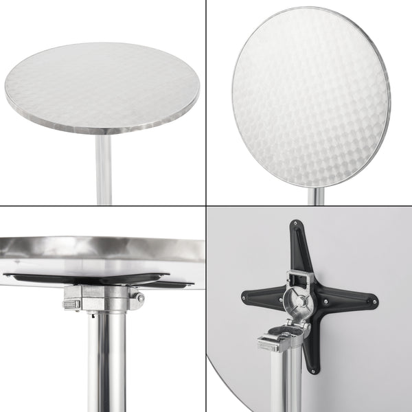 Tavolo da Bistrot 'Avesta' con Piano Rotondo Ribaltabile Ø 60 cm Altezza Regolabile 75 cm/115 cm - color Argento [en.casa]