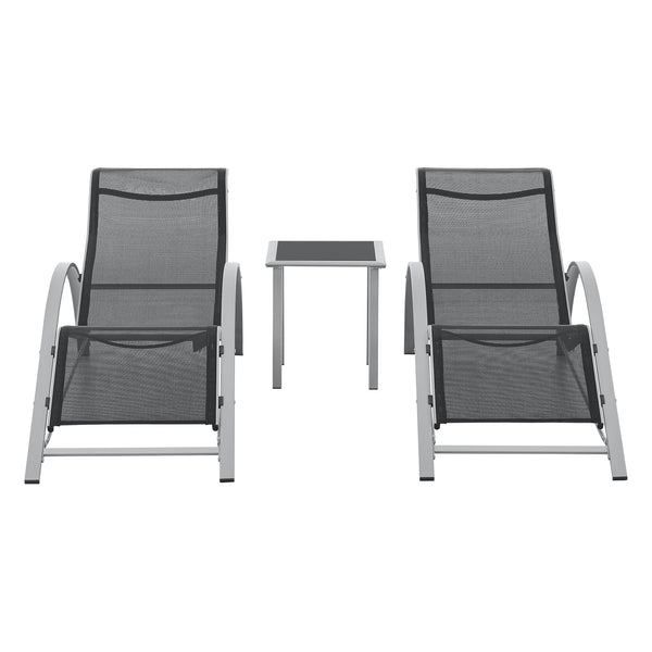 Lot de 3 meubles de jardin Binetto transats et table gris noir [en.casa]