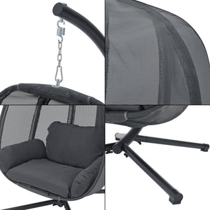 Poltrona Uovo Sospesa Abegondo incl. Struttura di Supporto e Cuscini - Grigio Scuro [en.casa]