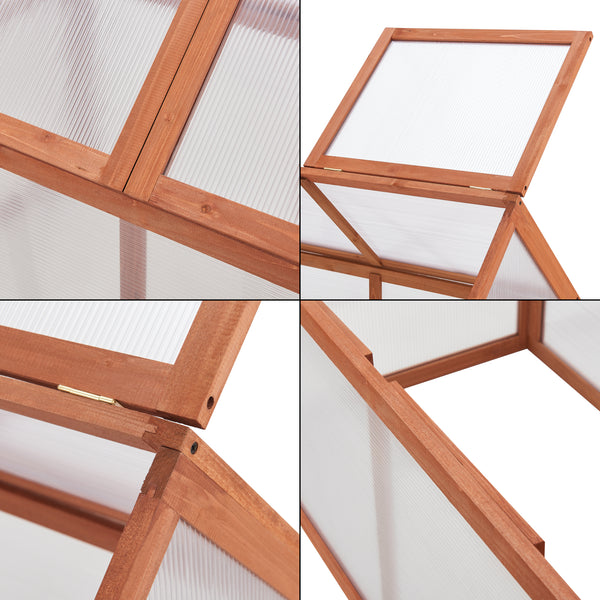 Châssis de jardin Duiven toiture relevable à 2 pans en polycarbonate et pin 100 x 55 x 41-70 cm  [casa.pro]