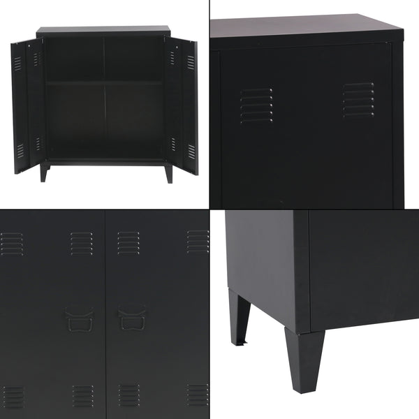 Casier de bureau métallique Oripää à 2 portes 90 x 80 x 33 cm noir mat [en.casa]