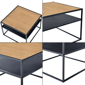 Table basse carrée Quinisut avec espace de stockage noir effet bois [en.casa]