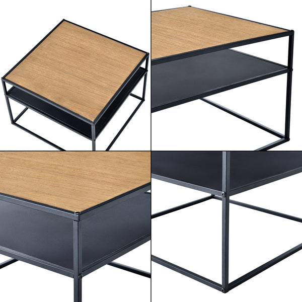 Table basse carrée Quinisut avec espace de stockage noir effet bois [en.casa]