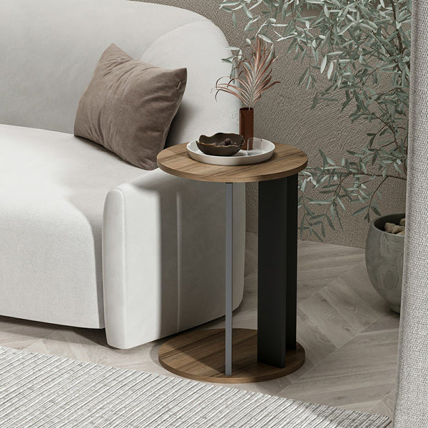 Table d'appoint Frederiksberg ronde effet noyer / anthracite [en.casa]