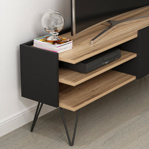 Meuble TV Dronninglund à porte 50 x 124 x 37 cm noir / effet bois [en.casa]