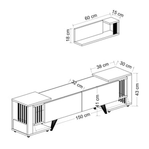 Meuble TV Glostrup avec 2 tables d'appoint et une étagère murale effet chêne / blanc [en.casa]