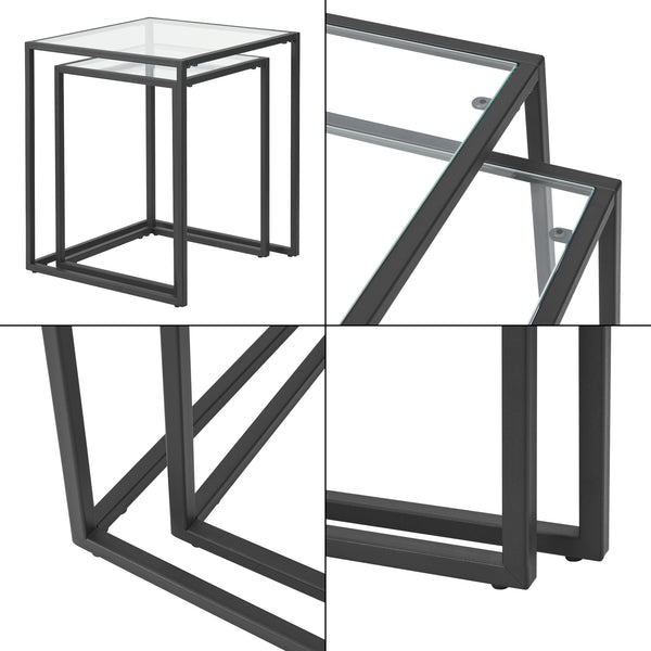 Lot de 2 tables d'appoint Holstebro gigognes en verre et métal transparent / noir [en.casa]