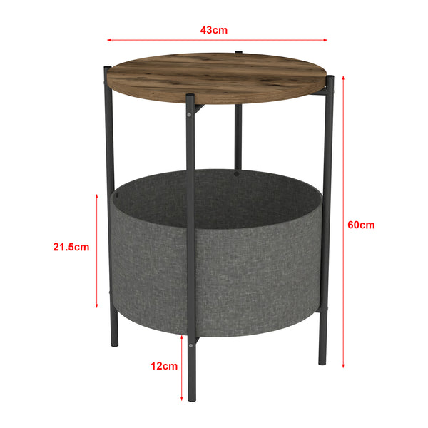 Beistelltisch Hofors 60x43cm Anthrazit / Eichenoptik, antik [en.casa]