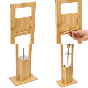 Porte papier toilette sur pied Västerås avec brosse bambou [en.casa]