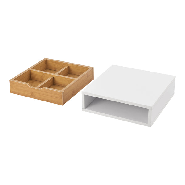 Organisateur de bureau Vieremä MDF 9 x 30 x 31 cm blanc effet bambou [en.casa]