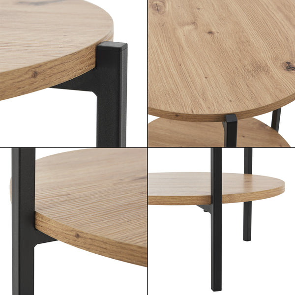 Table d'appoint Kuopio ronde 50 x 40 cm noir et effet bois [en.casa]