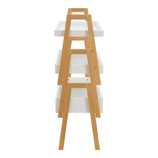 Scaffale Impilabile Set Hitra di 3 Ripiani a Bordi Rialzati Bambù Naturale / Bianco [en.casa] 