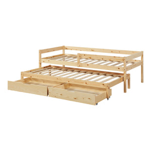 Lit gigogne pour enfant Sonkajärvi avec 2 tiroirs bois de pin 90 x 200 cm naturel [en.casa]