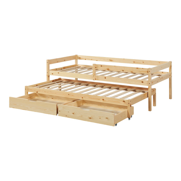 Lit gigogne pour enfant Sonkajärvi avec 2 tiroirs bois de pin 90 x 200 cm naturel [en.casa]