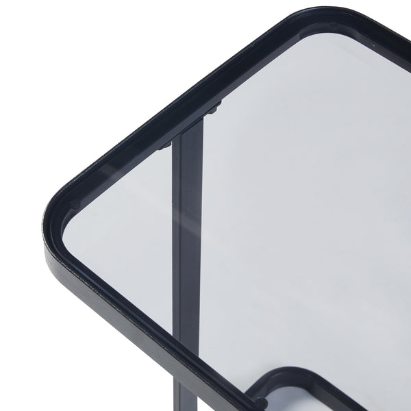 Set de 2 tables basses gigognes Laxå de tailles différentes verre trempé de 4 mm métal noir [en.casa]