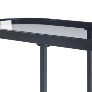 Table basse Luleå avec plateau ovale métal verre trempé 55 x 28 x 45 cm noir [en.casa]
