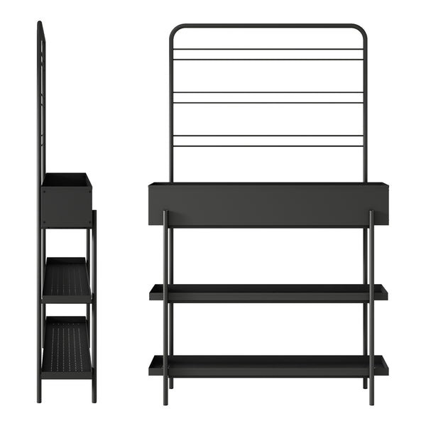 Porte-plantes surélevé Jaalsmeer avec étagère 154 x 96 x 24 cm noir casa.pro