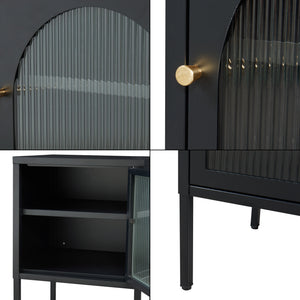 Table de chevet Karlskrona acier verre strié 60 x 43 x 40 cm noir mat [en.casa]