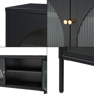 Mobile TV Karlskrona con Ante a Vetrata 115x35x64 cm Acciaio Nero Opaco [en.casa] 