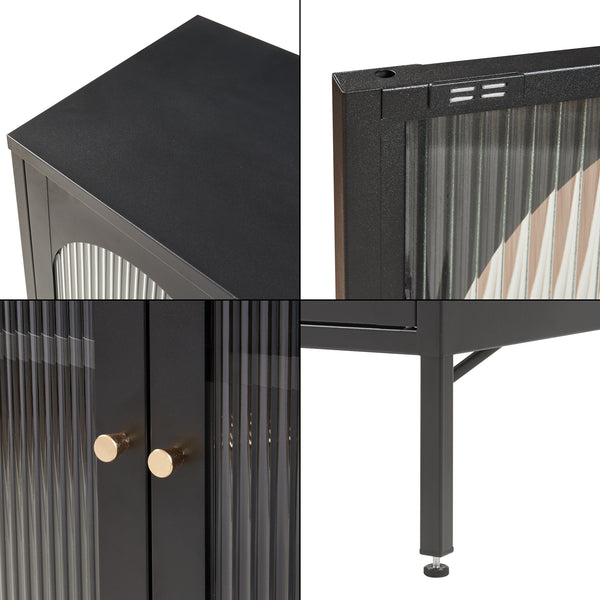 Buffet Karlskrona acier verre 102 x 80 x 40 cm noir [en.casa]


