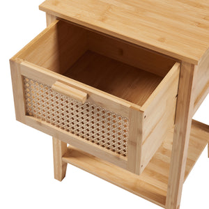 Table de chevet Leirfjord bambou 60 x 40 x 35 cm naturel aspect rotin [en.casa]