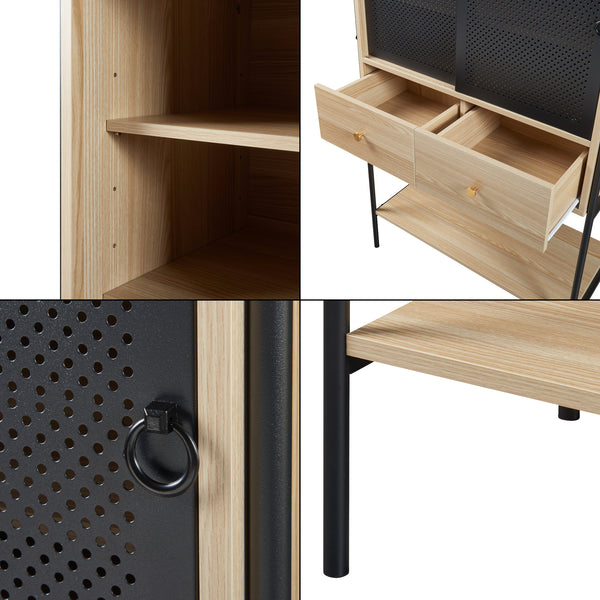 Credenza Tysnes con Scomparti Chiusi e Cassetti 140 x 80 x 40 cm - Effetto Rovere / Nero [en.casa]