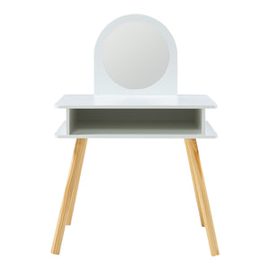 Set Ovanåker di Tavolo da Trucco e Sgabello per Cameretta - Bianco/Naturale [en.casa]
