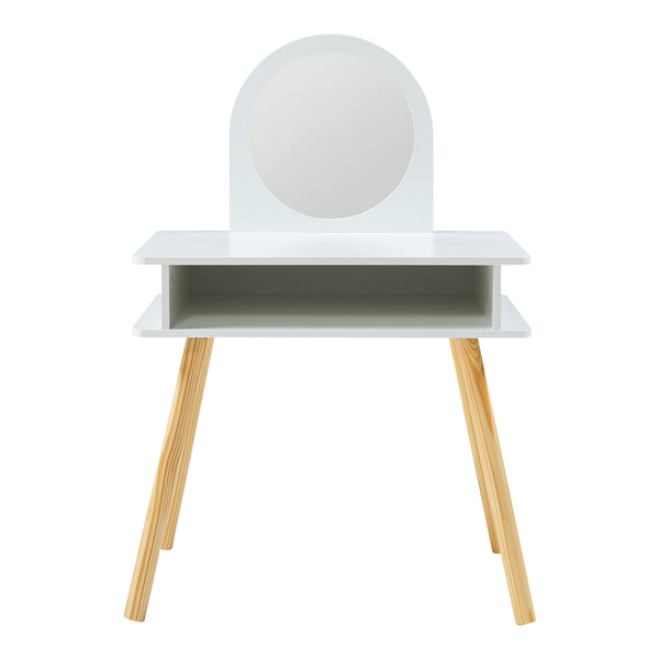 Set Ovanåker di Tavolo da Trucco e Sgabello per Cameretta - Bianco/Naturale [en.casa]