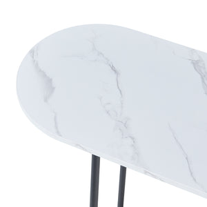 Tavolo a Consolle Nordfron con Piano Ellittico 120 x 40 x 75 cm - Effetto Marmo Bianco [en.casa]