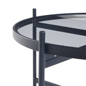 Set Lier di 2 Tavolini con Piano Rotondo in Vetro Temperato - Nero [en.casa]
