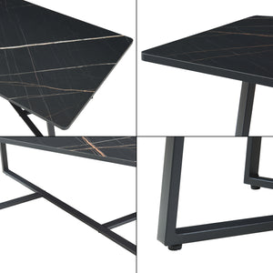Tavolino Centrale da Salotto Riskiften 120 x 60 x 48 cm - Effetto Marmo / Nero [en.casa]