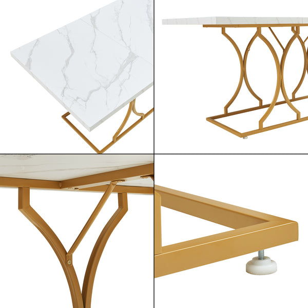 Tavolo da Pranzo Foga 180x80x75 cm Effetto Marmo Bianco / Oro [en.casa] 