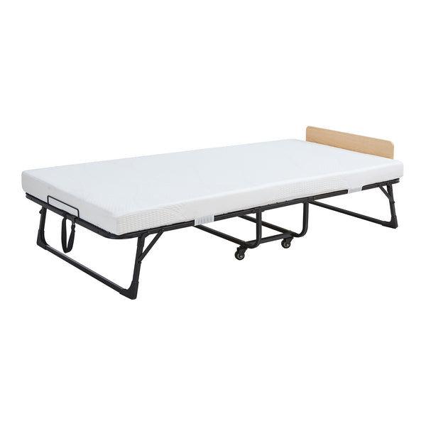 Metall-Klappbett Lustendi mit Matratze 200x90cm Schwarz/Eicheoptik [en.casa]