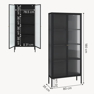 Mobile Vetrina Vinterhavn con Ante in Vetro e Ripiani 180 x 80 x 35 cm - Nero [en.casa]