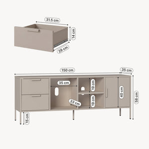 Fernsehschrank Kliri Stahl 150x35x58 cm Kamelfarben [en.casa]