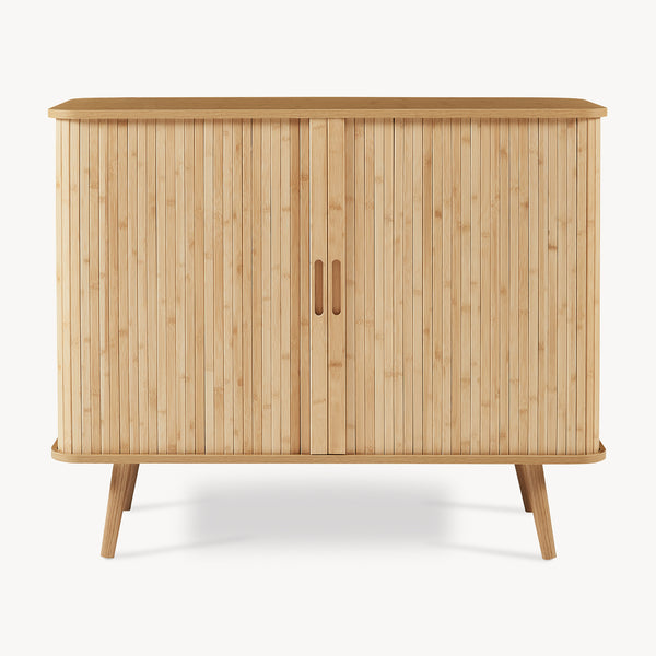 Mobile Contenitore Nordkapp con 2 Ante Scorrevoli in Bambù 100 x 40 x 80 cm - Color Naturale [en.casa]