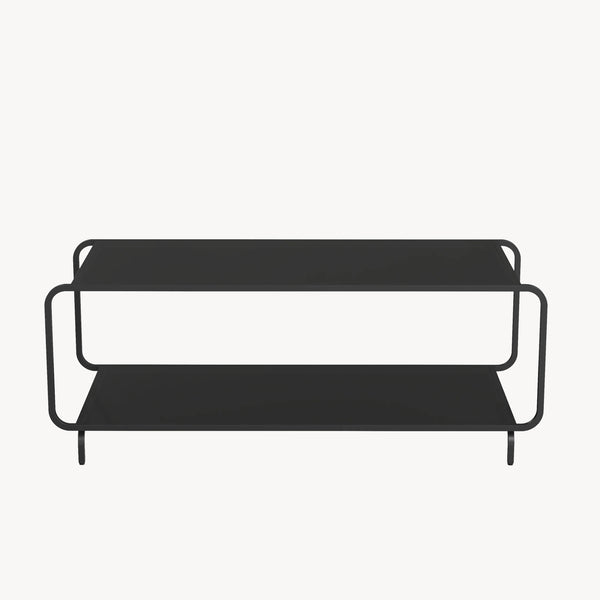Tavolino da Salotto Færder in Acciaio con Doppio Ripiano 115x50x45 cm Nero opaco [en.casa]