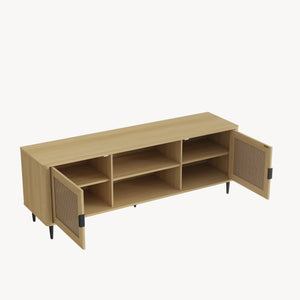 Meuble TV Lukhomso 152 x 40 x 54 cm effet chêne/ rotin [en.casa] 