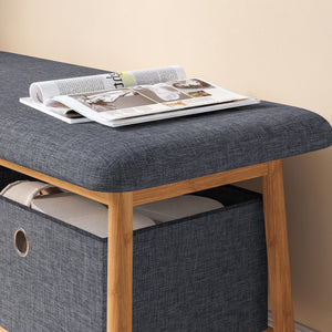 Banc à chaussures Vad bambou 90 x 30 x 45 cm naturel gris [en.casa]